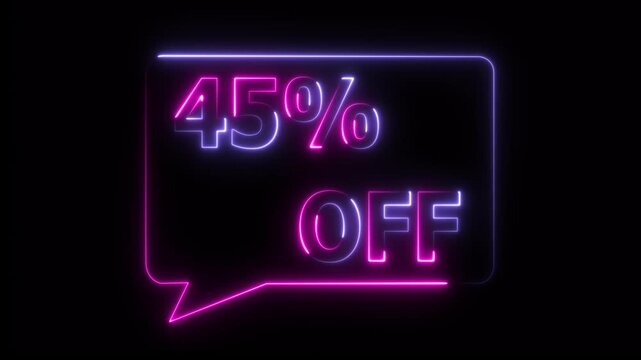 45% percent OFF text icon animation glowing neon pink and blue color price tag special offer business banner sign clip art template signboard poster shop store discount sign symbol 4k video animation