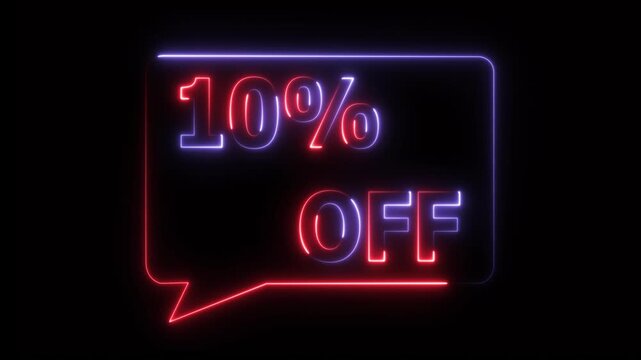 10% percent OFF text icon animation glowing neon pink and blue color price tag special offer business banner sign clip art template signboard poster shop store discount sign symbol 4k video animation