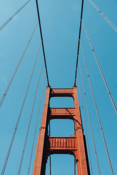 On bridge perspective looking up at Golden Gate Bridge