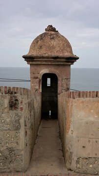 Historic sentry box overlooking the ocean in Old San Juan