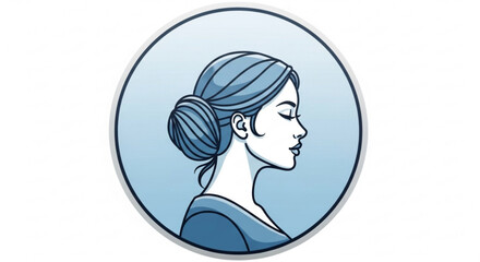 Woman with blue hair in bun profile view minimalist illustration