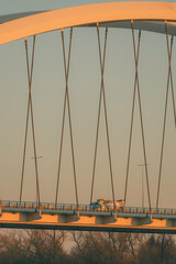 View of Gen. Elżbieta Zawacka's bridge in Toruń at sunset