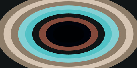 Abstract geometric pattern featuring concentric ovals in black, brown, blue, and beige tones creating a modern design.