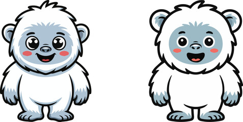 Obraz premium Cute cartoon yeti mascot character with friendly expression and playful style. Fun vector illustration ideal for kids designs, branding, games, stickers, and creative projects.