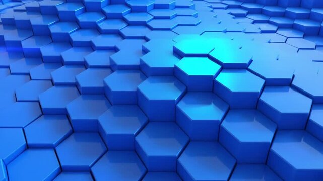 Abstract blue hexagonal background with a geometric pattern, creating a modern and dynamic design.