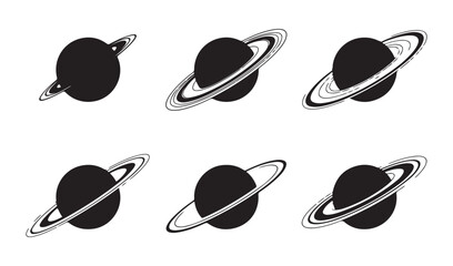 Cosmic saturn planet silhouettes with varied orbital ring thickness for astronomy theme illustrations © Mojnur