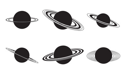 Astronomy saturn planet icons showing different ring angles and orbit patterns for graphic design © Mojnur