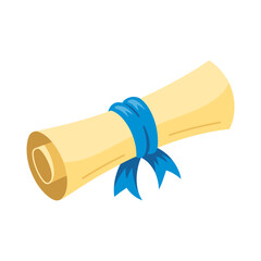 Rolled Diploma with Blue Ribbon Icon Symbolizing Graduation Achievement and Academic Success for Education Concepts