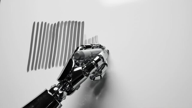 Robotic Arm Drawing Parallel Lines on White Surface Background