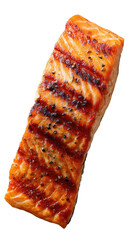 Grilled salmon fillet with dark grill marks and black pepper seasoning