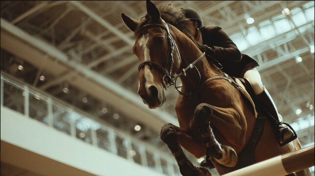 Indoor equestrian jumping