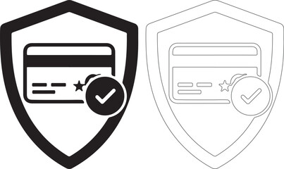 Black Security Payment Shield Icon Set. Credit Card with Check Mark Vector Illustration. isolated PNG with Transparent Background © Nazia