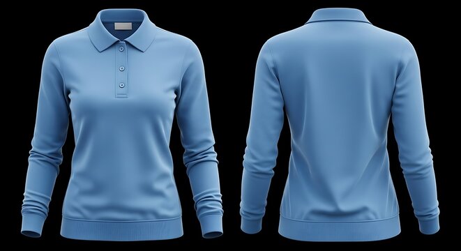Mockup of a sky blue color women long sleeve polo sweatshirt