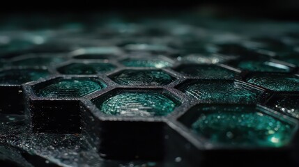 Geometric Green Honeycomb Pattern Dark Aesthetic Abstract Macro Close Up