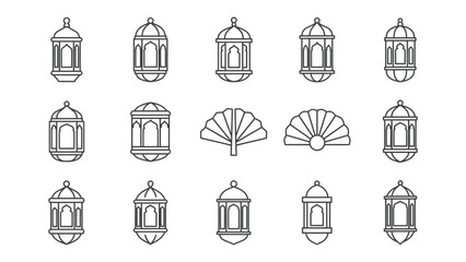 Ornate Lanterns and Fans: A collection of meticulously crafted, elegant line art illustrations featuring intricate lanterns and decorative fans.