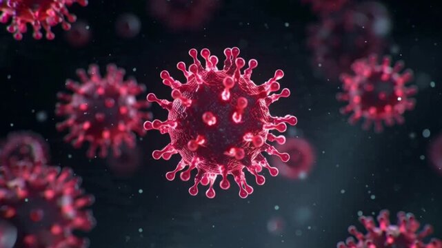 Red Nipah virus microscopic animation, medical science and virus research concept, laboratory analysis, epidemic prevention, healthcare study.