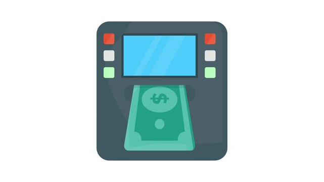 Icon depicting a cash machine, showcasing a card insertion slot and display in a minimalist style.