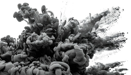 Monochrome abstract depiction of swirling smoke or ink dispersing, creating a dynamic effect