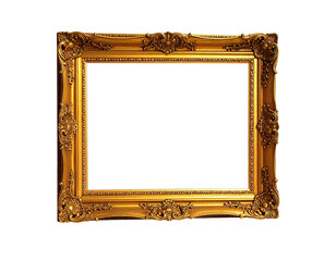 Ornate gilded rectangular picture frame against a black background