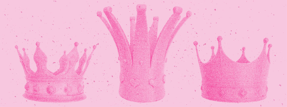 Stipple texture retro photocopy crown set. Vintage xerox effect in grunge Y2K style. 