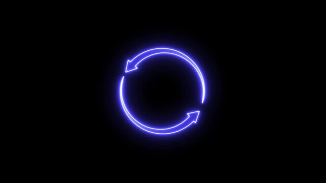 neon glowing refresh icon animation loopreload sync update symbol on black background 4k