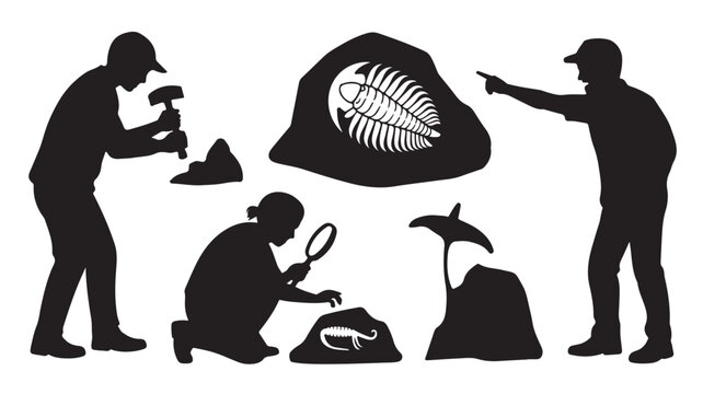 Paleontologists Discovering Fossilized Dinosaur Bone Silhouettes