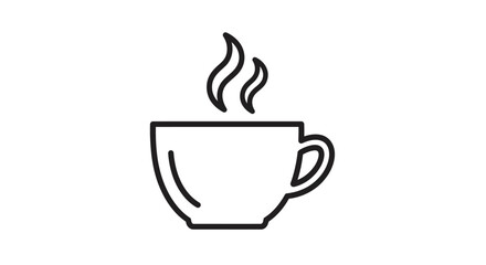 Obraz premium Outline Icon of Steaming Hot Coffee Cup, Minimalist Beverage Symbol on an Isolated White Background