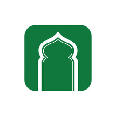 Green Islamic arch icon with white outline on white background vector