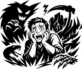 Obraz premium Terrified man experiencing extreme fear and anxiety