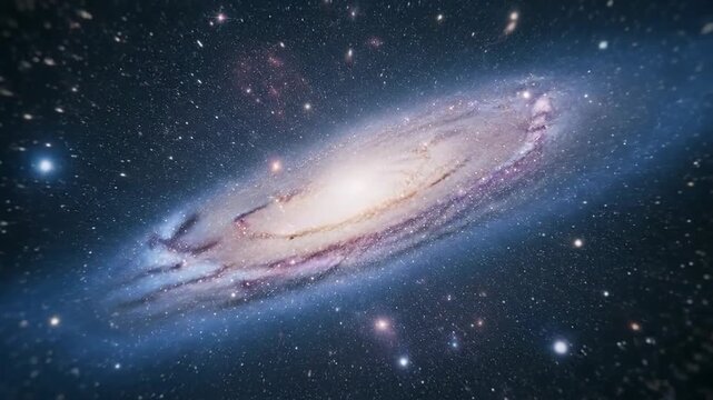 Spectacular spiral with bright stars and cosmic dust clouds in deep space.