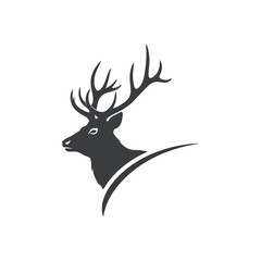 Naklejka premium Adobe Illustrator Artwork of A minimalist vector graphic of a deer head with antlers in a simple black silhouette on a white background.
