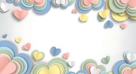 Colorful heart shaped macarons stack on white background love dessert sweets