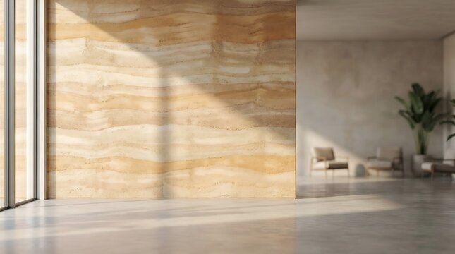 Abstract Minimalist Rammed Earth Wall Background for Business Presentation Sustainable Interior Design 2026