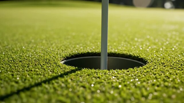 Golf green with flagstick and hole
