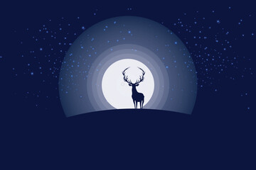 Moonlit Stag Silhouette in a Starry Night