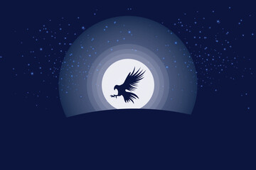 Majestic Eagle Silhouette Against a Starry Moonlit Night