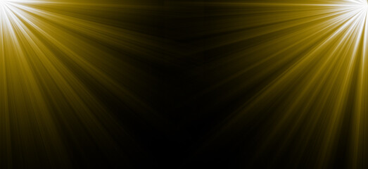 Obraz premium Golden Spotlights from Corners, Stage Lighting Effect on black Background 