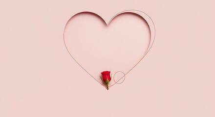 Hand-drawn pink heart with red rose love symbol on white background minimalist design