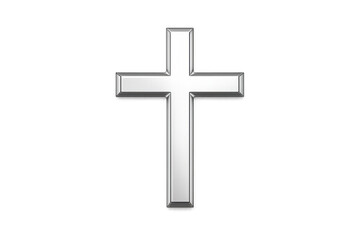 Chrome cross with 3d effect on gradient gray background