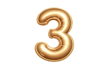 Naklejka premium Golden number three foil balloon celebrating anniversary