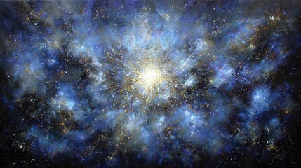 Obraz premium Celestial Symphony: A Galaxy of Blues and Gold in Cosmic Splendor