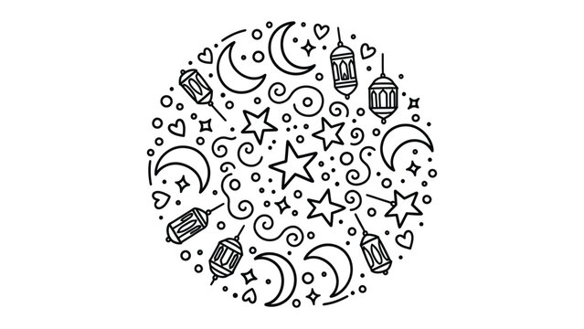 Lunar Radiance: A charming circular illustration features crescents, twinkling stars, and ornate lanterns, creating a sense of ethereal beauty and celestial wonder.