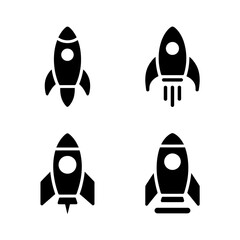 Four different rocket ship icons in black color