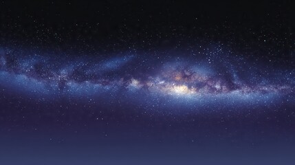 Obraz premium Vibrant Milky Way Galaxy Display Against Deep Blue and Purple Gradient Sky Featuring Countless Stars and Cosmic Dust Creating Ethereal Nightscape with Shimmering Luminosity