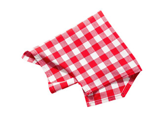 A vibrant, folded red and white checkered cloth against a stark, black background