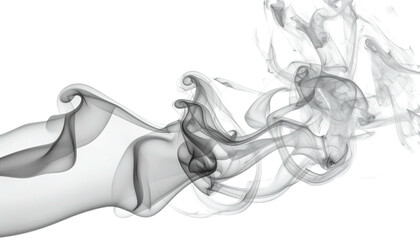 Gray smoke billowing and swirling against a pure black background. Wispy and abstract