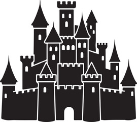 Obraz premium Majestic black castle silhouette on white background