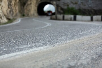 Obraz premium Car driving stunning mountain road background.