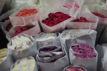 Vibrant Carnations Bundled Fresh at Bangkok's Flower Market