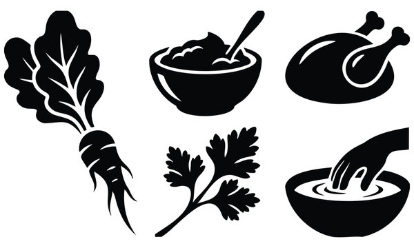 Bundle passover silhouette food ingredients bitter herbs collection